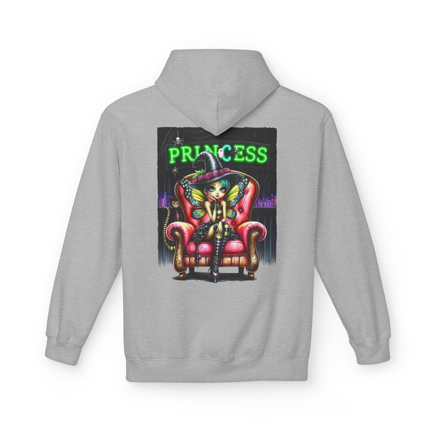 Princess Witch Hoodie — Gothic Neon Throne Graphic Unisex Hoodie
