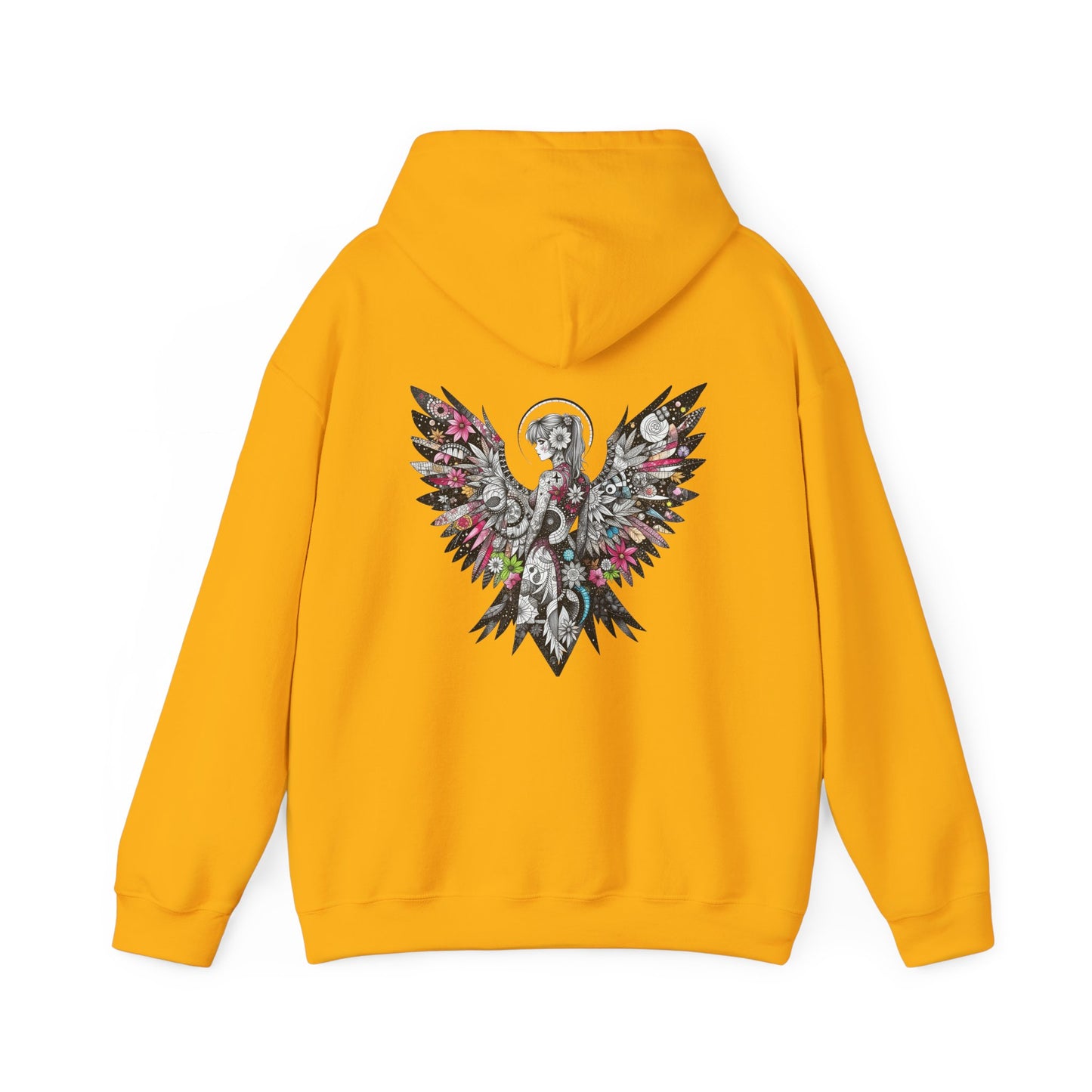 Angel Wings - Floral Skull Raven Hoodie — Gothic Boho Wings Pullover