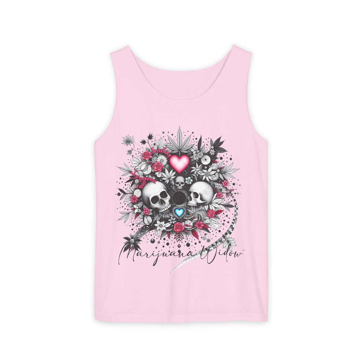 Skull & Roses Tank Top — Romantic Gothic Floral Graphic - Unisex Tank Top - Marijuana Widow