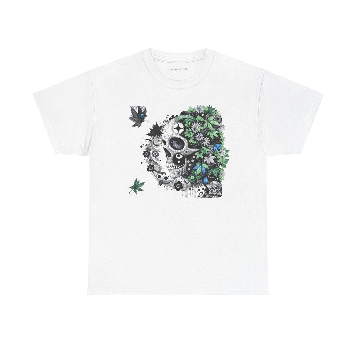 Blowing in the Wind - Skull and Leaves Unisex T-Shirt - Marijuana Widow