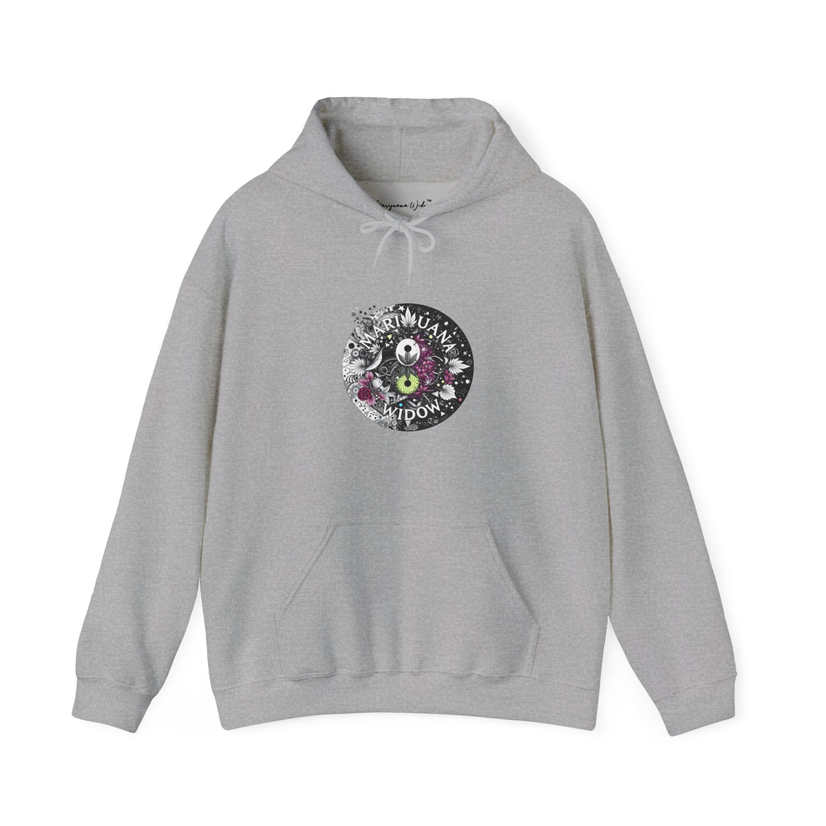 Angel Wings - Floral Skull Raven Hoodie — Gothic Boho Wings Pullover Front and Back Graphic - Marijuana Widow
