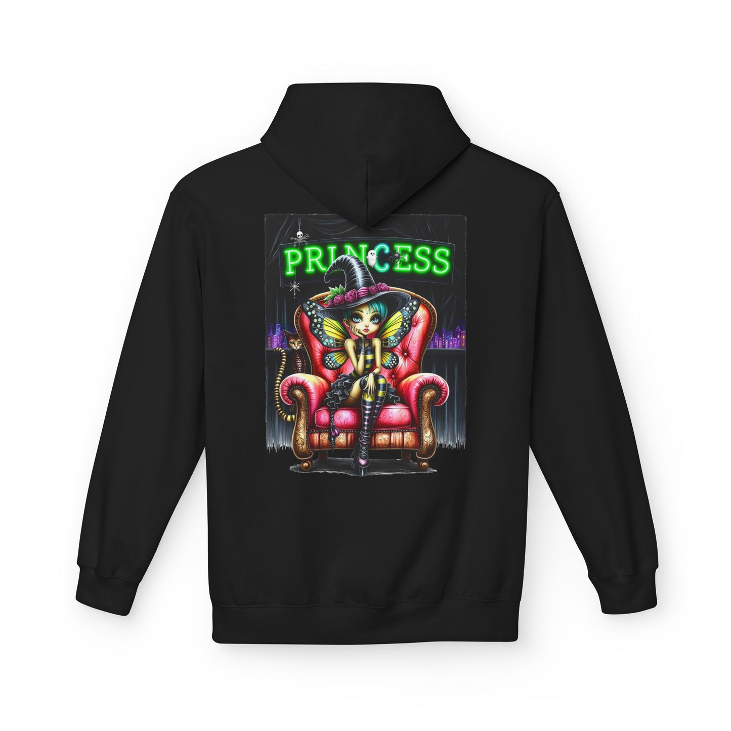 Princess Witch Hoodie — Gothic Neon Throne Graphic Unisex Hoodie