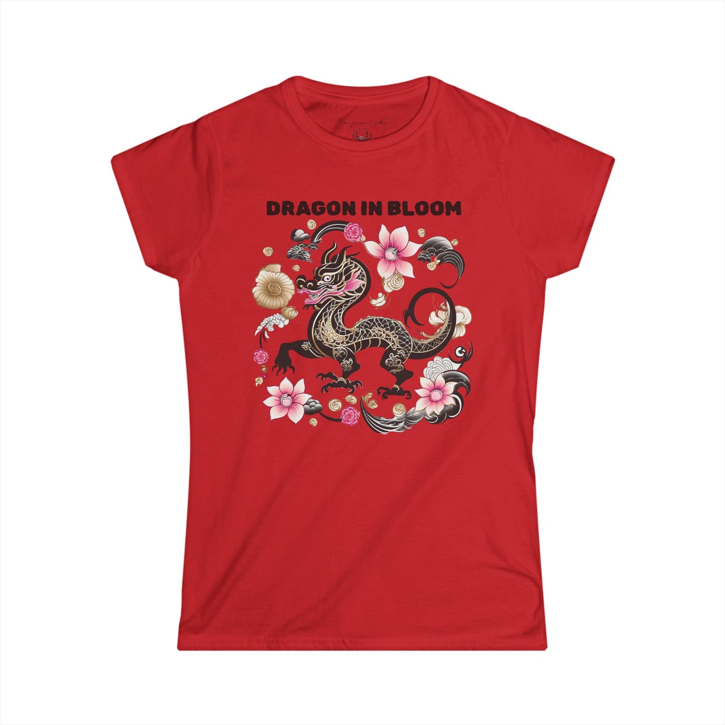 Dragon in Bloom — Dragon & Cherry Blossom Women's Tee — Floral Asian-Inspired Graphic Shirt