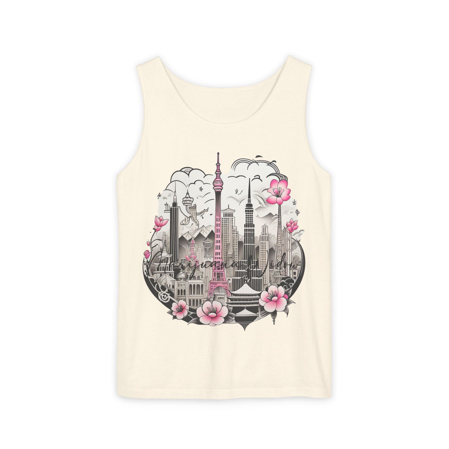 Tokyo Skyline Tank Top — Cherry Blossom Cityscape Graphic - Unisex Tank Top