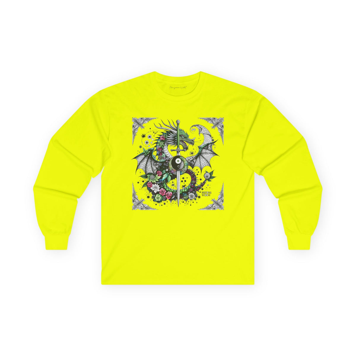 Dragon Slayer Long Sleeve Tee — Dragon with Sword Gothic Shirt - Marijuana Widow