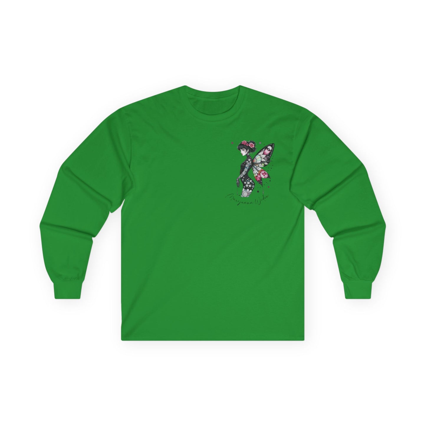 Dripping Ink - Fairy Butterfly Floral Long Sleeve Tee — Watercolor Wings - Front & Back Print Unisex Tee