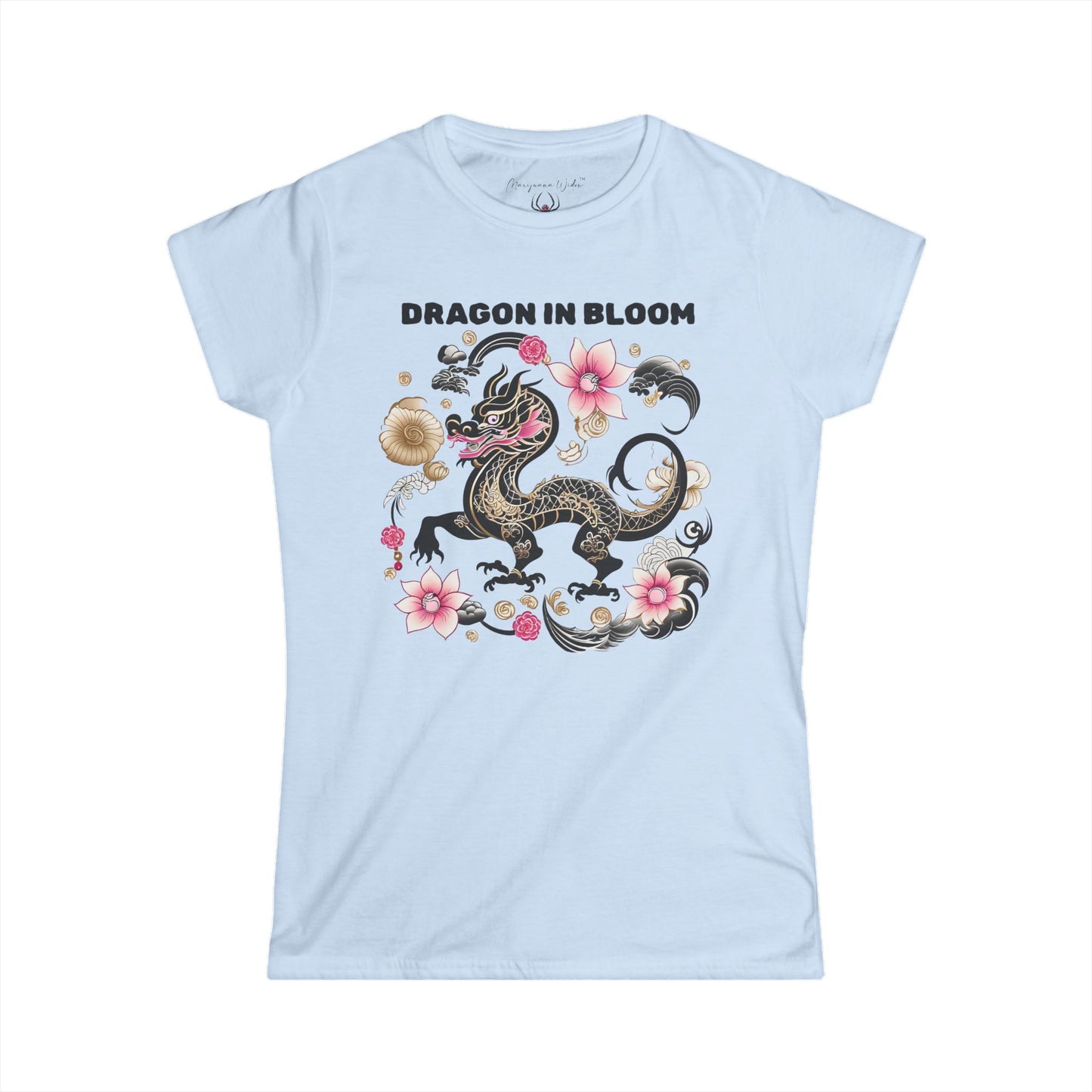 Dragon in Bloom — Dragon & Cherry Blossom Women's Tee — Floral Asian-Inspired Graphic Shirt