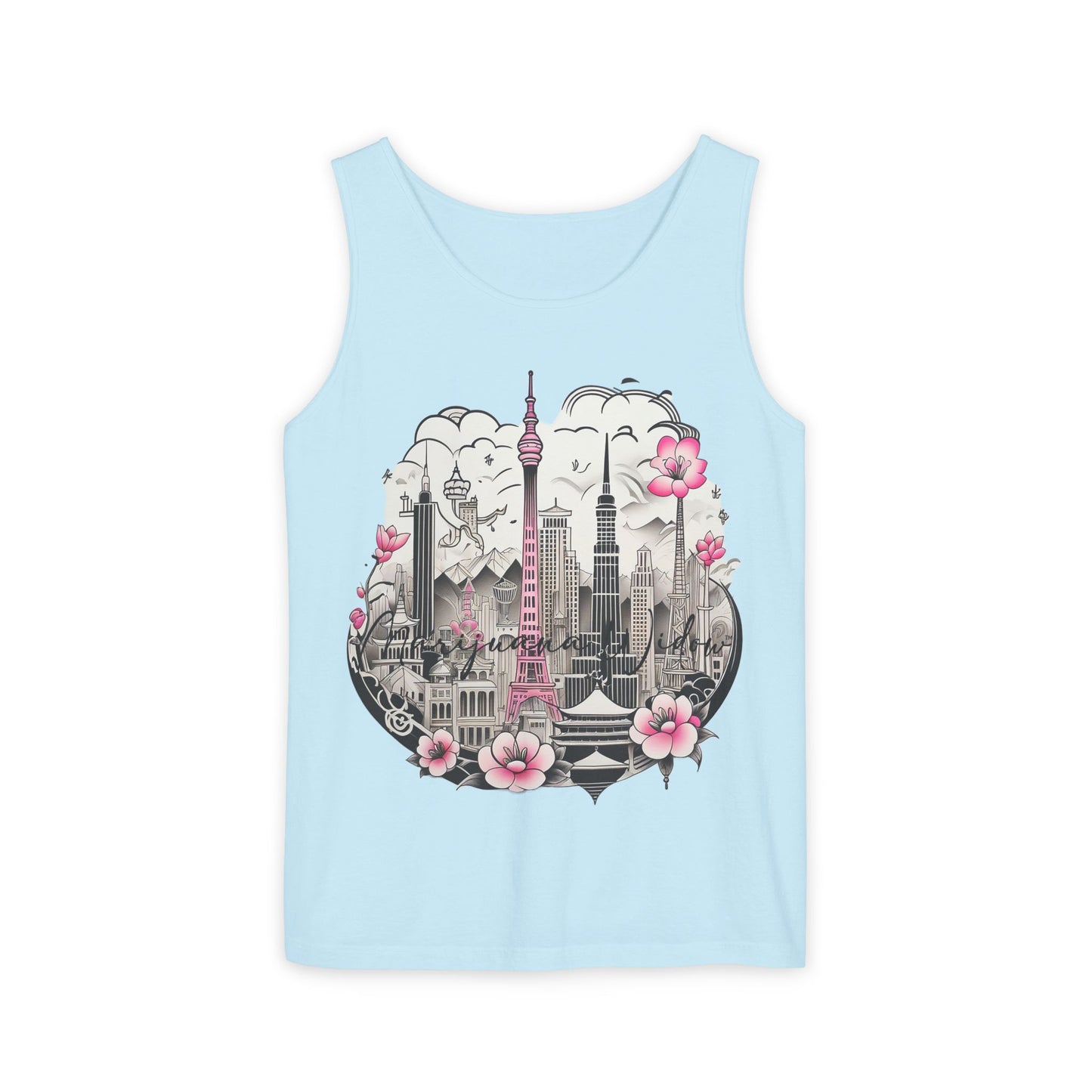 Tokyo Skyline Tank Top — Cherry Blossom Cityscape Graphic - Unisex Tank Top