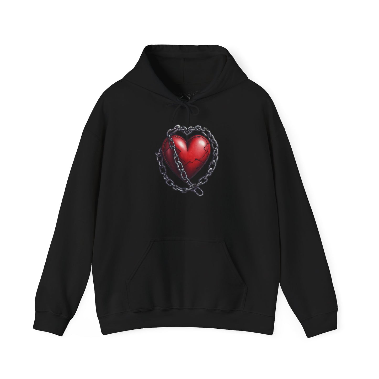 Broken Heart Locked in Chain Hoodie – Gothic Red Heart Graphic Unisex Sweatshirt