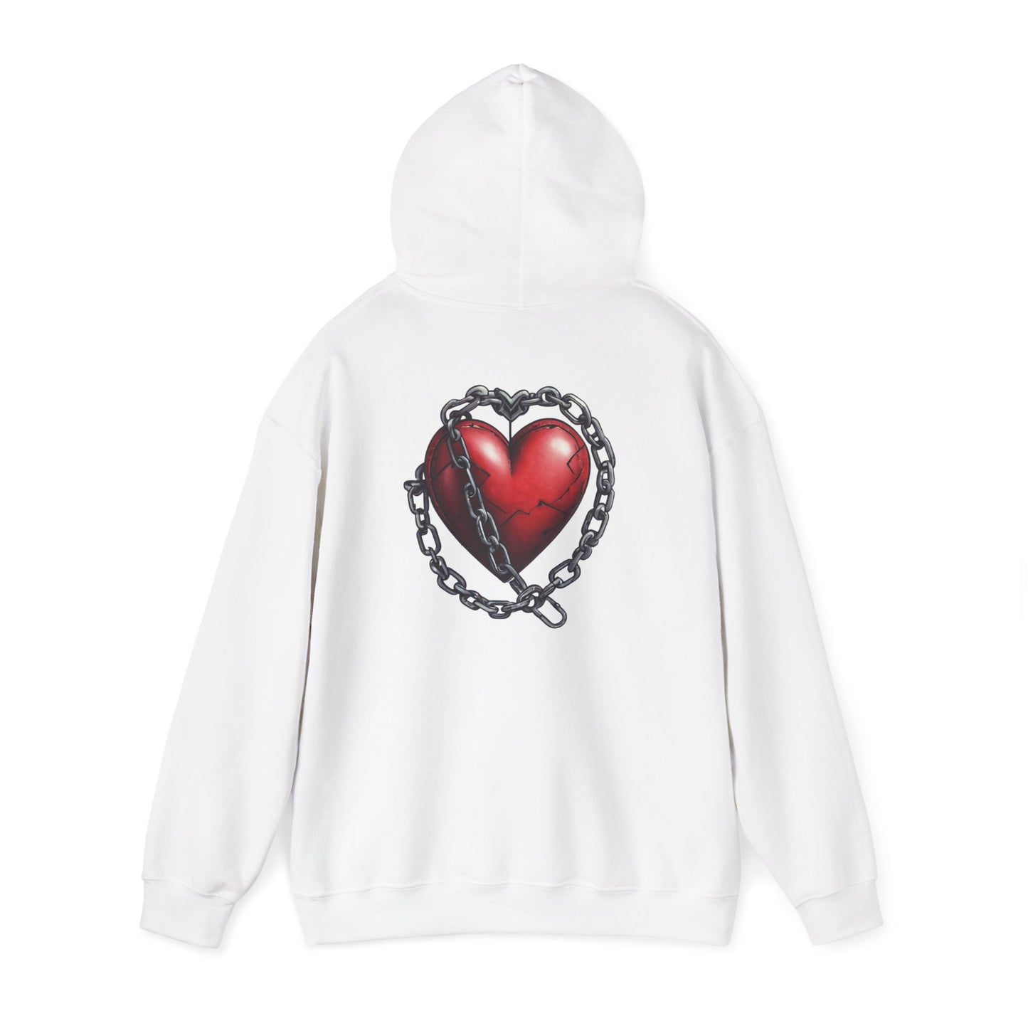Broken Heart Locked in Chain Hoodie – Gothic Red Heart Graphic Unisex Sweatshirt