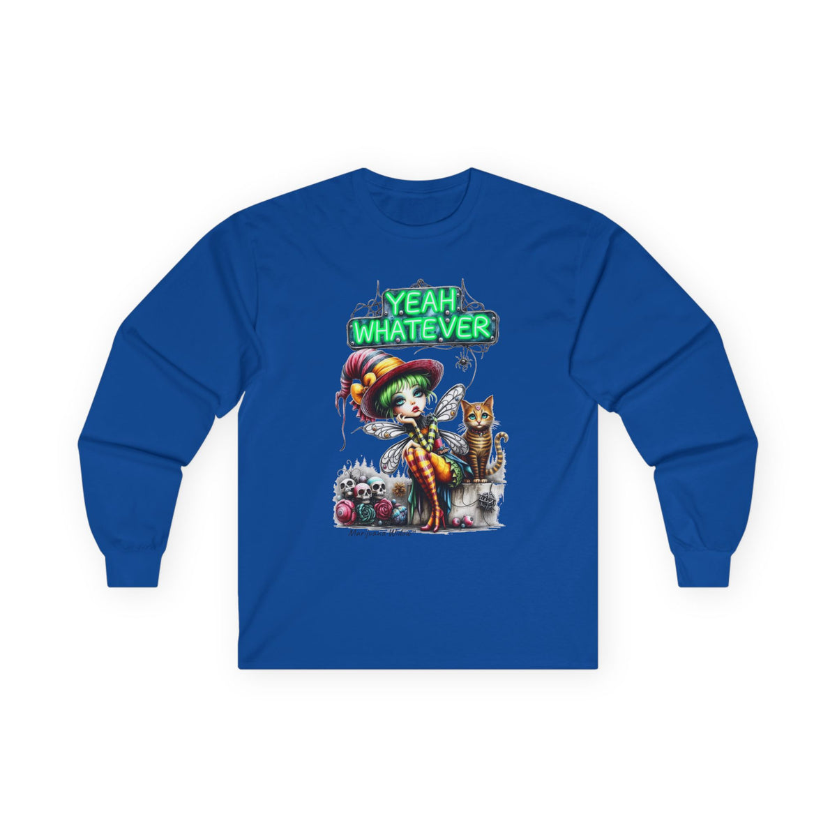 Halloween Fairy - Yeah Whatever - Fairy and Skeleton with Cat - Unisex Long Sleeve Tee