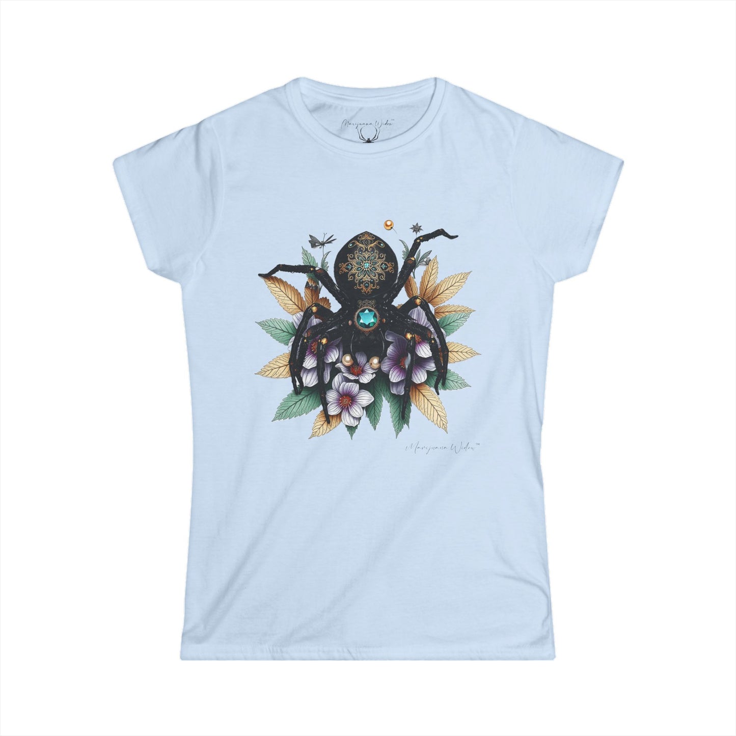 Bejeweled Black Widow Spider - Floral Pearl - Women's Tee