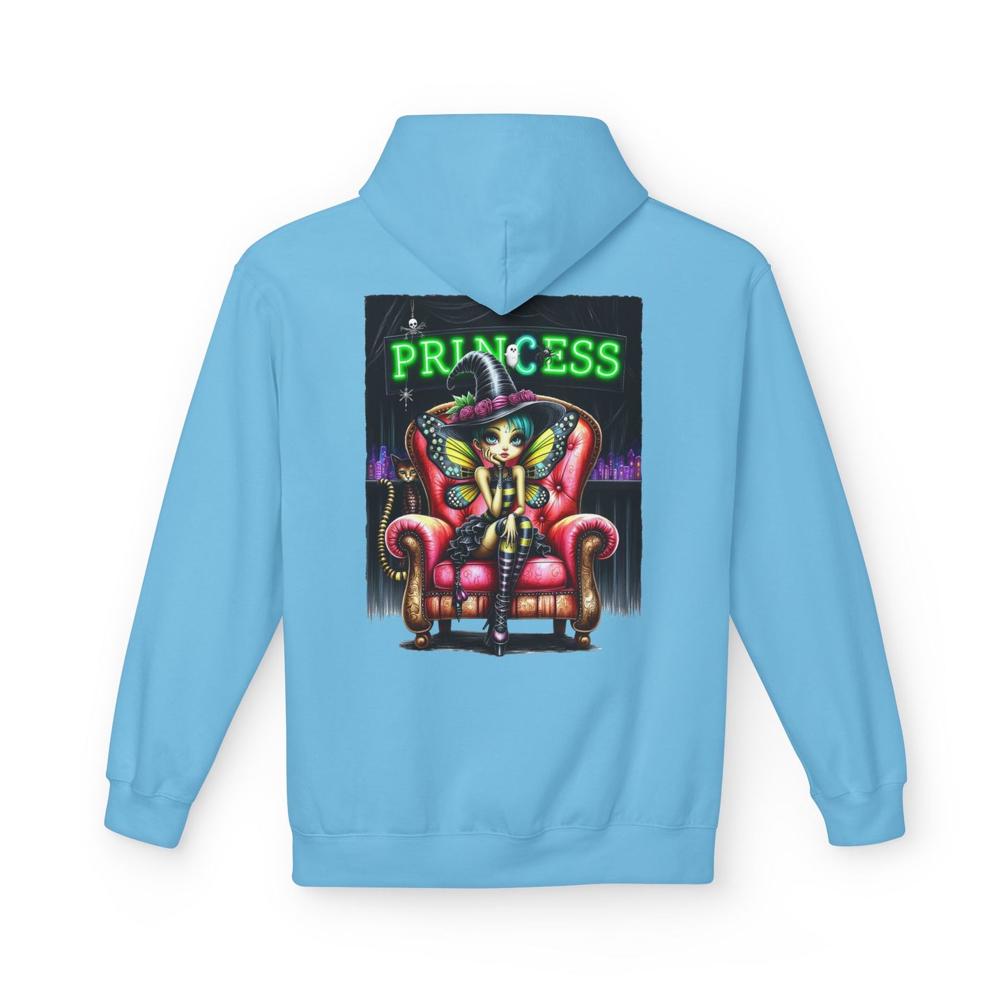 Princess Witch Hoodie — Gothic Neon Throne Graphic Unisex Hoodie