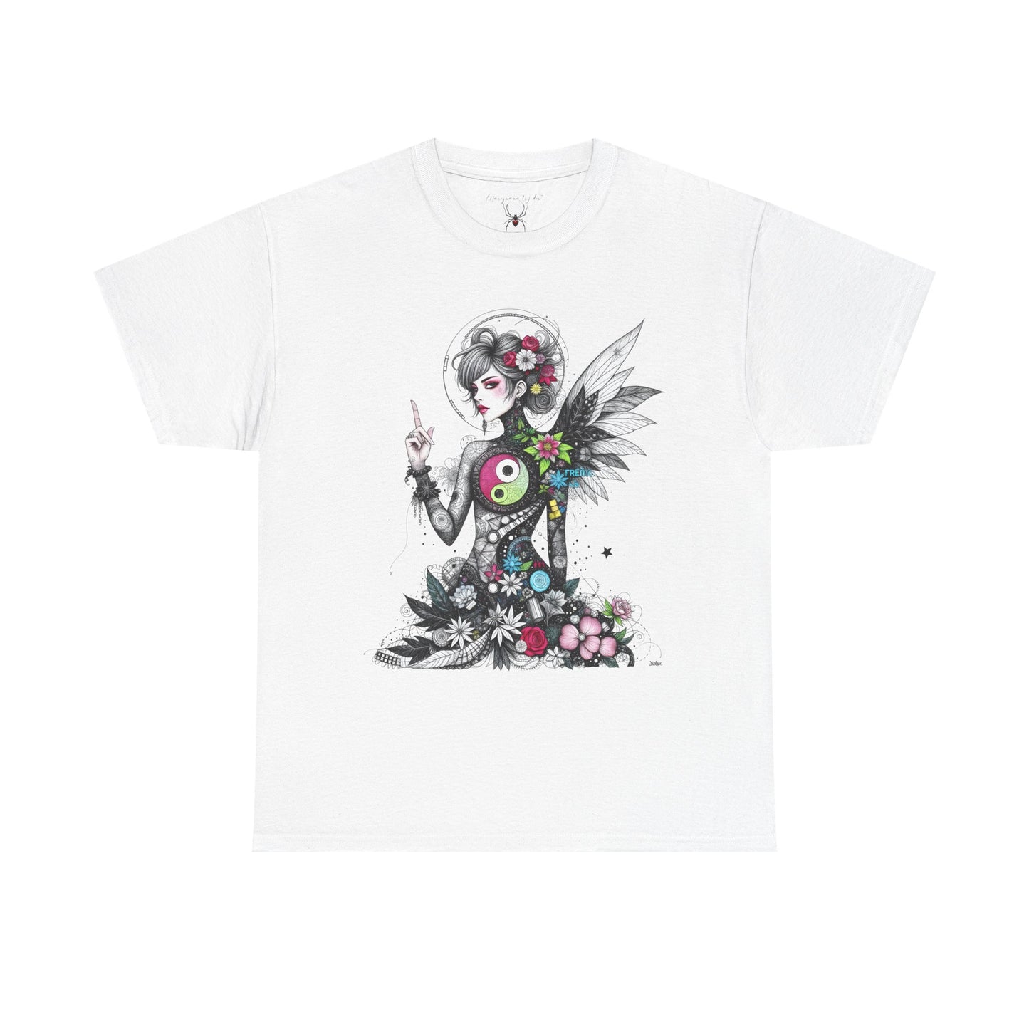 Goddess Fairy Girl Ying Yang — Whimsical Botanical Art Unisex T-shirt