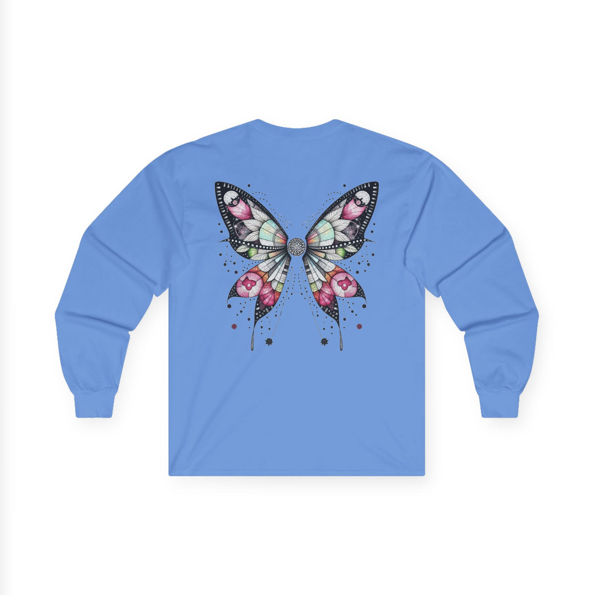 Dripping Ink - Fairy Butterfly Floral Long Sleeve Tee — Watercolor Wings - Front & Back Print Unisex Tee - Marijuana Widow