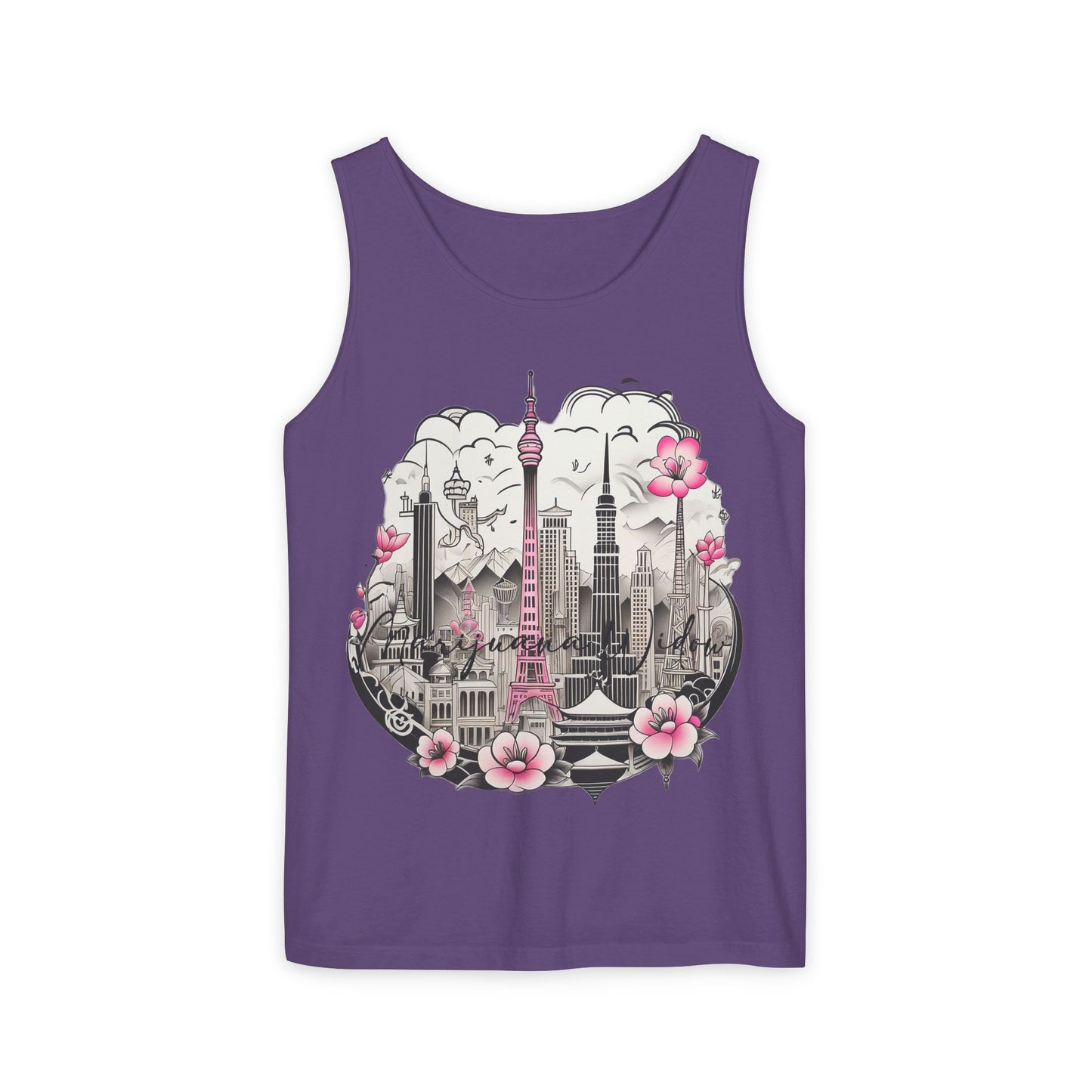 Tokyo Skyline Tank Top — Cherry Blossom Cityscape Graphic - Unisex Tank Top
