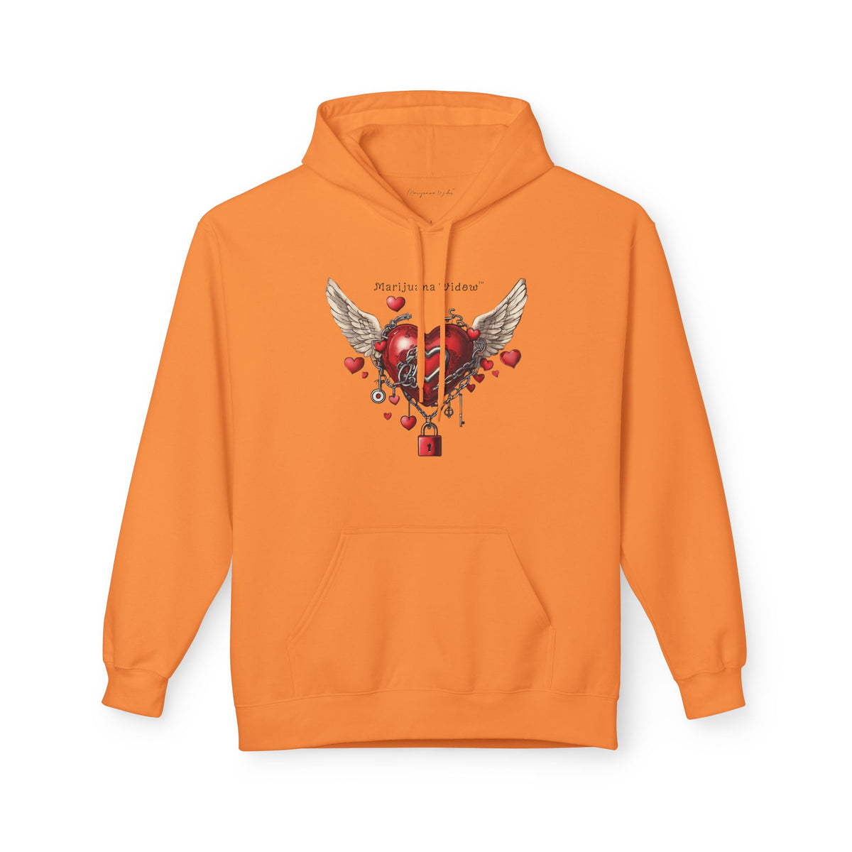 Winged Heart Lock Hoodie — Locked Heart Graphic Pullover Front and Back Graphic - Marijuana Widow