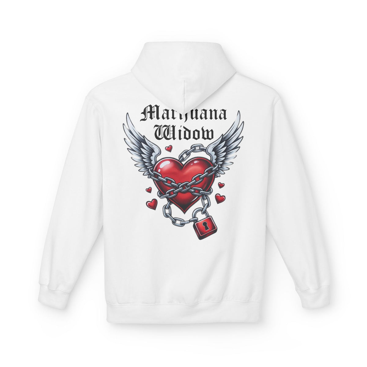 Winged Heart Lock Hoodie — Locked Heart Graphic Pullover Front and Back Graphic - Marijuana Widow