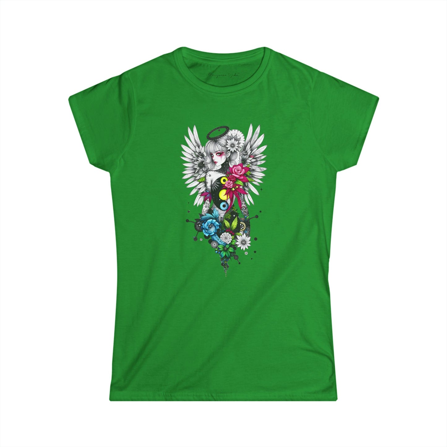 Angel Halo Floral Tee — Gothic Floral Graphic Women's T-Shirt