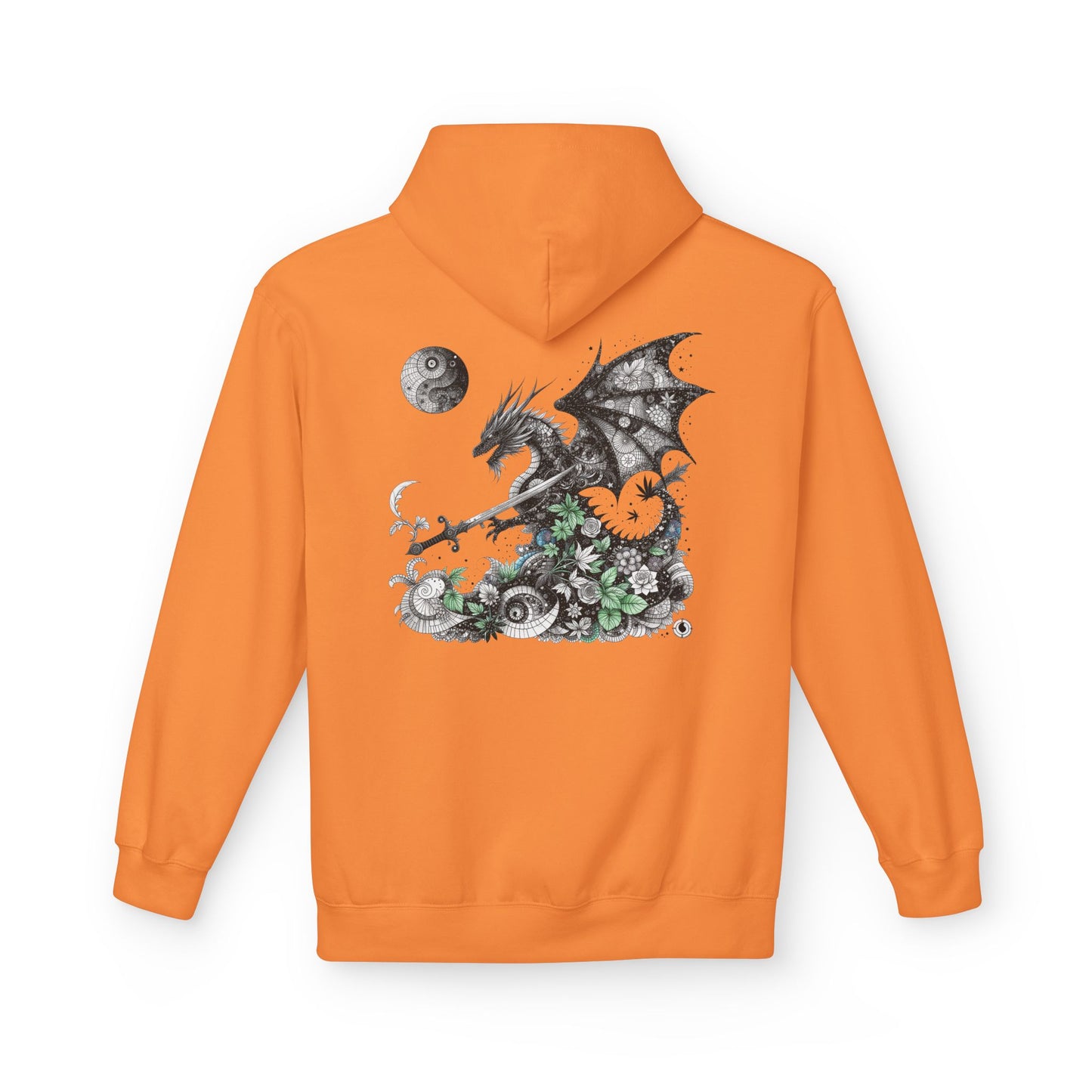Midnight Garden Hoodie — Black & Green Fantasy Dragon Sword Unisex Hoodie
