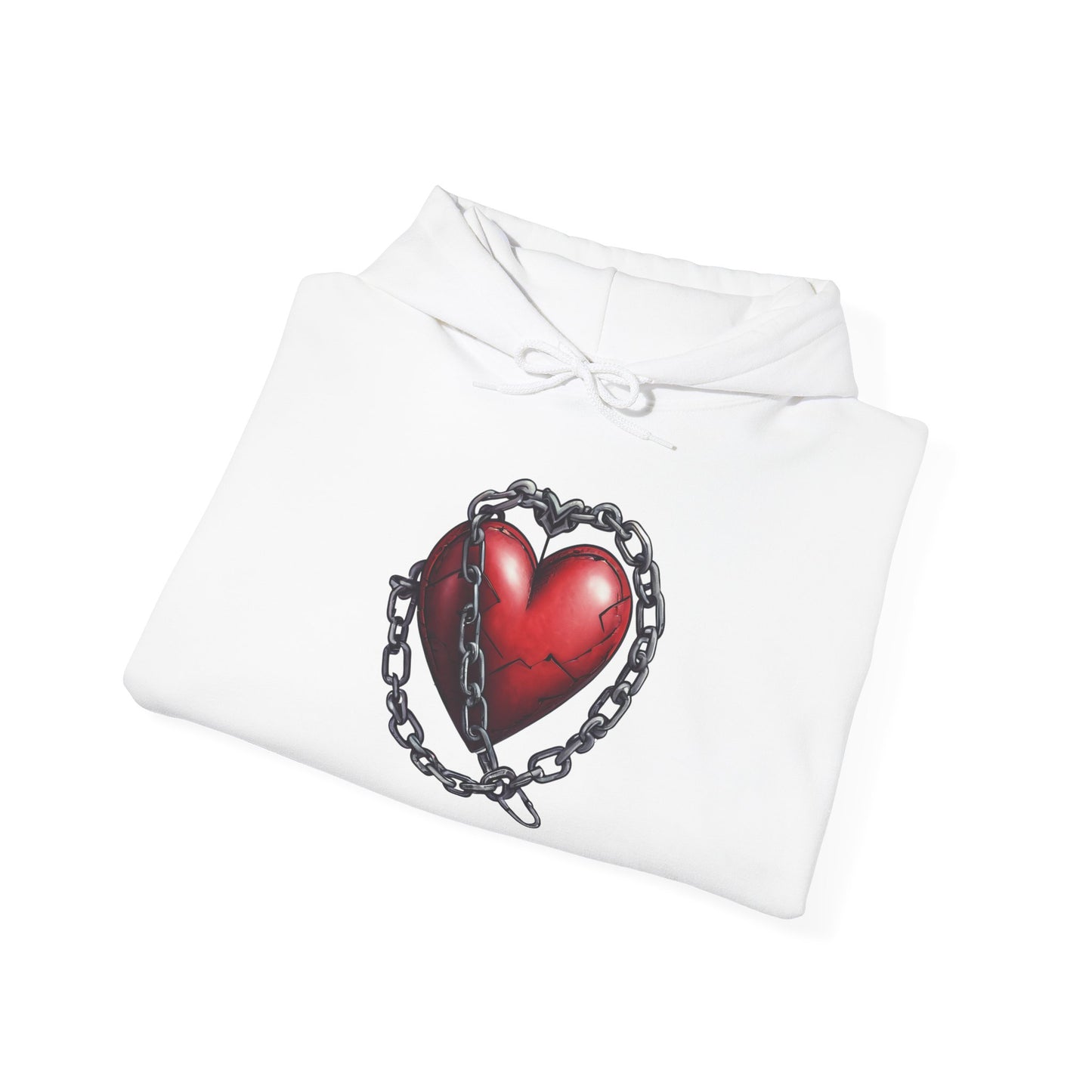 Broken Heart Locked in Chain Hoodie – Gothic Red Heart Graphic Unisex Sweatshirt