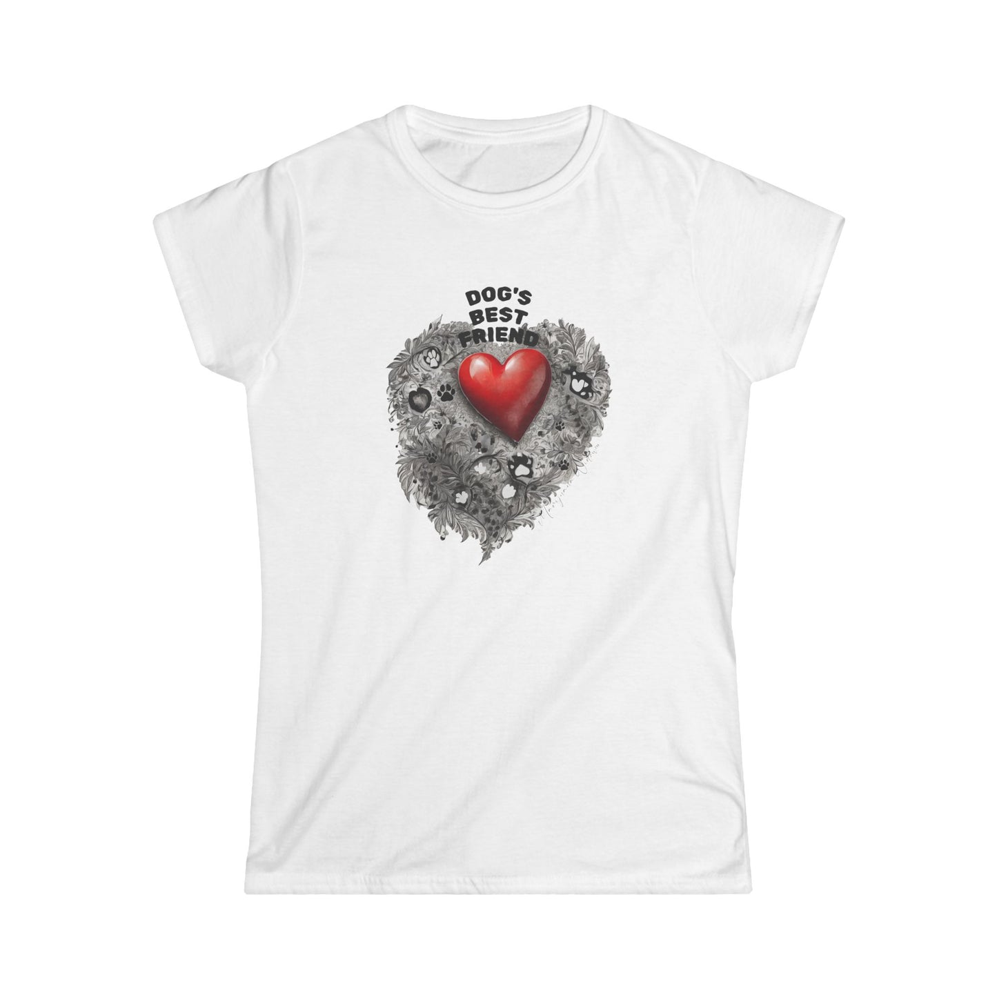Dog's Best Friend - Red Heart on Rustic Floral Heart Design - Women's Tee