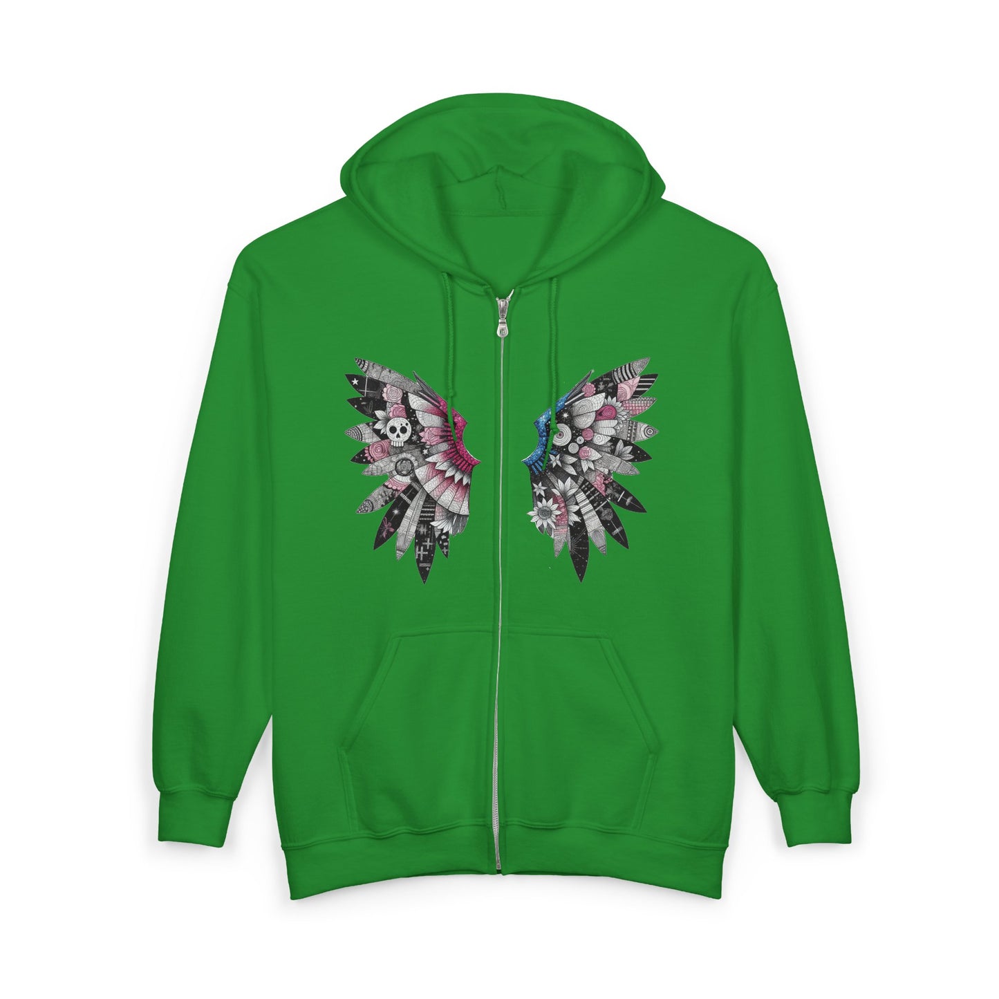 Angel Wings — Floral Skull Back Graphic - Full-Zip Hoodie