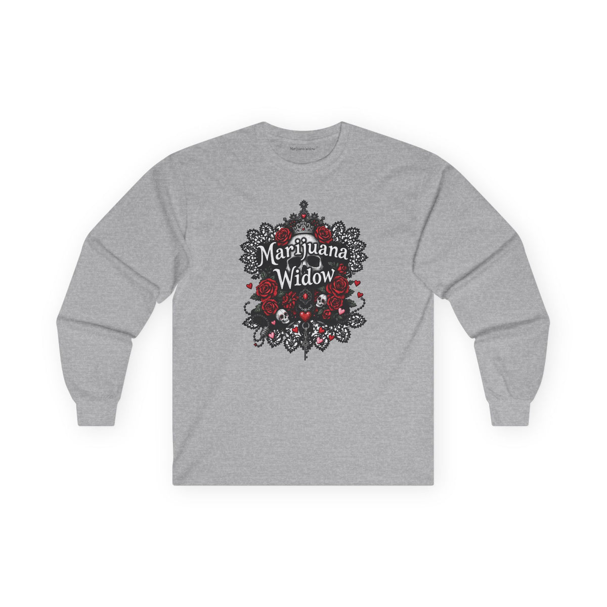 Marijuana Widow "Long Live the Queen" Long Sleeve Shirt - Black Lace Skulls and Roses Unisex Shirt