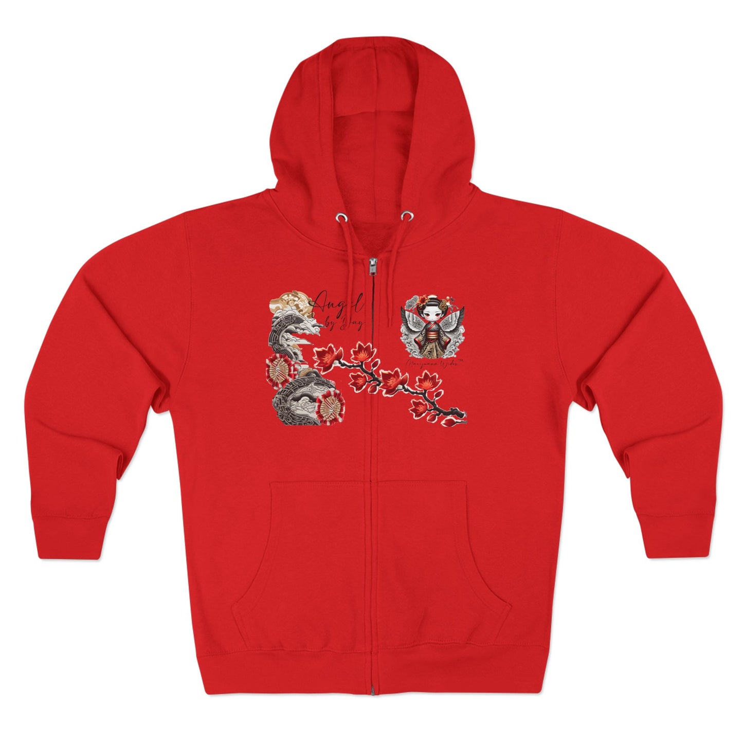 Angel by Day, Dragon by Night Zip-Hoodie - Japanese Dragon and Geisha Angel - Zip-Up Unisex Hoodie