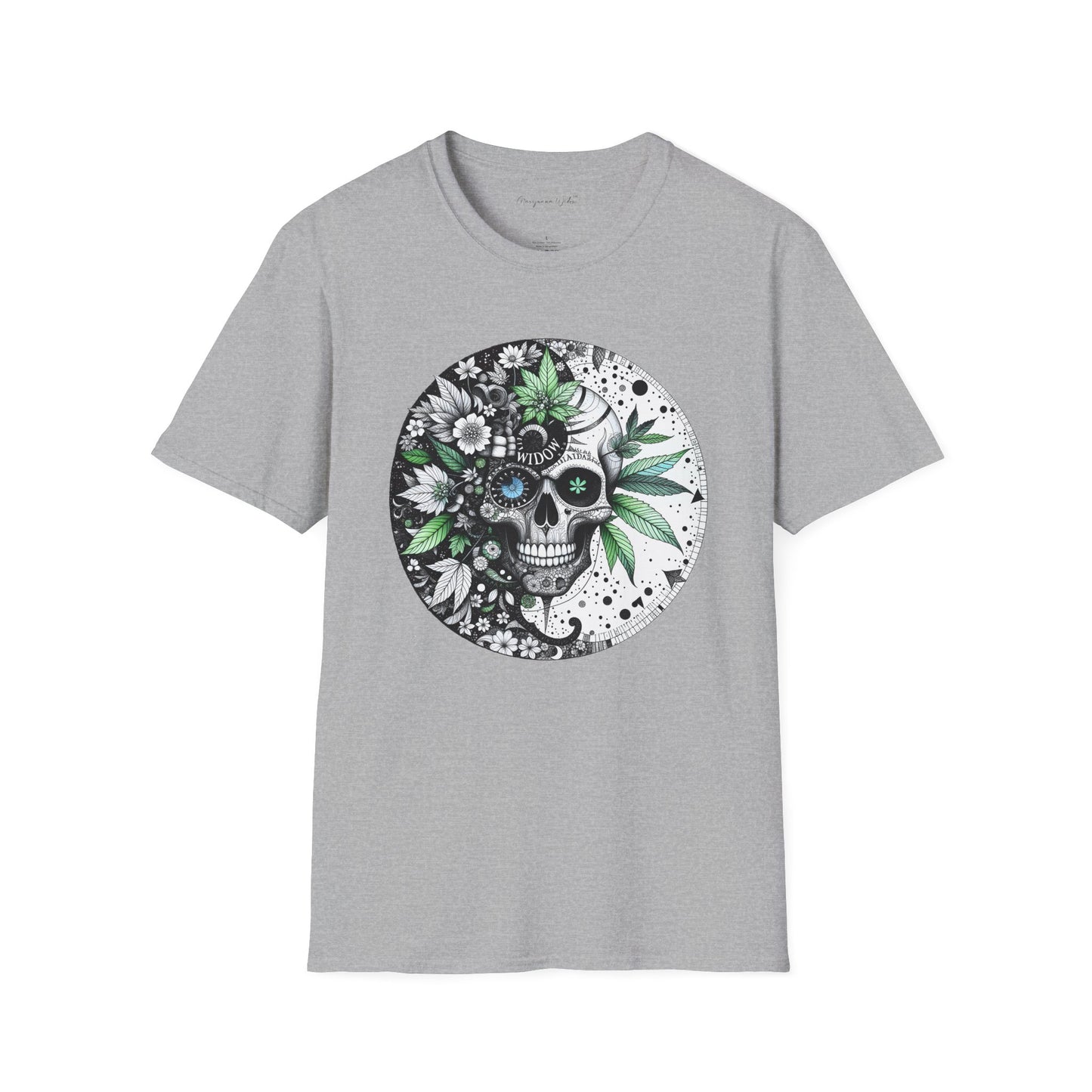 Skull Floral Tee — 'Widow' Botanical Day of the Dead Graphic Unisex Soft T-Shirt
