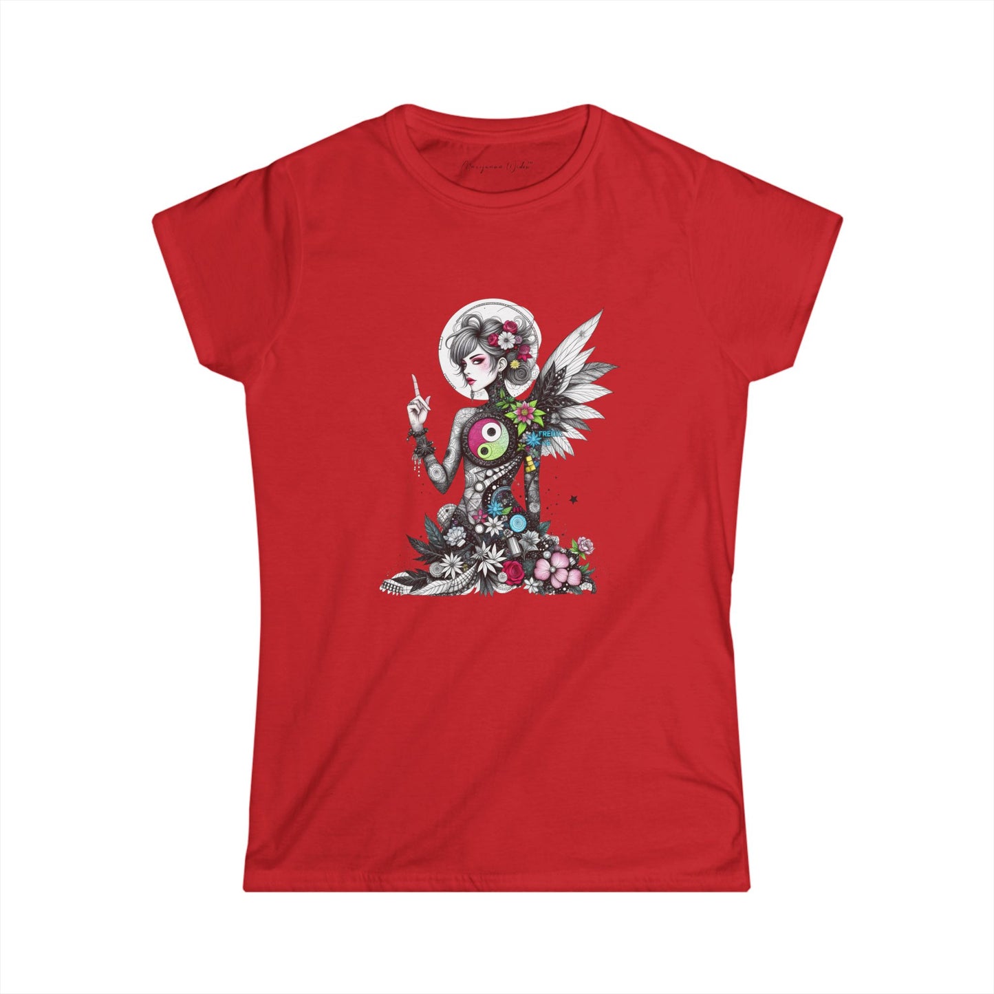 Angel Goddess Ying Yang — Whimsical Botanical Art Women's T-shirt
