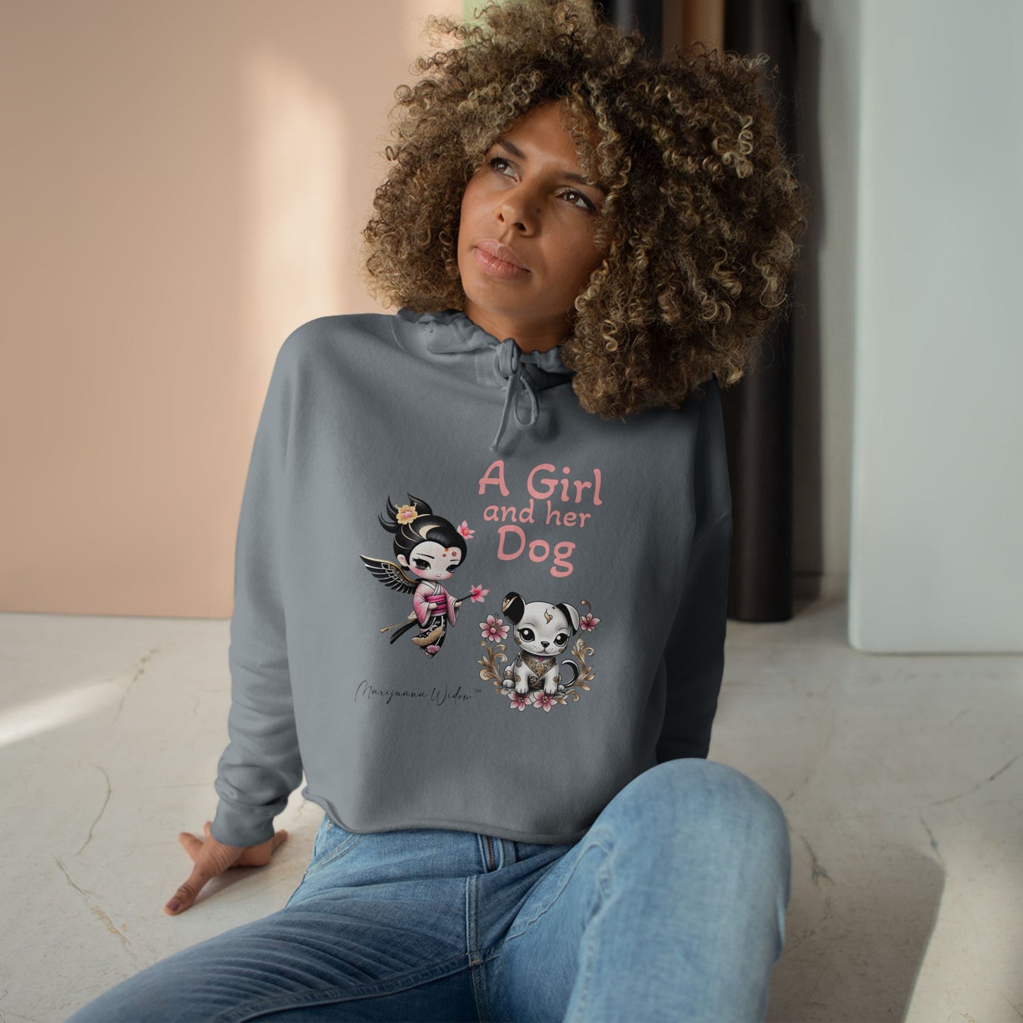 Geisha Angel - A Girl and Her Dog - Crop Hoodie