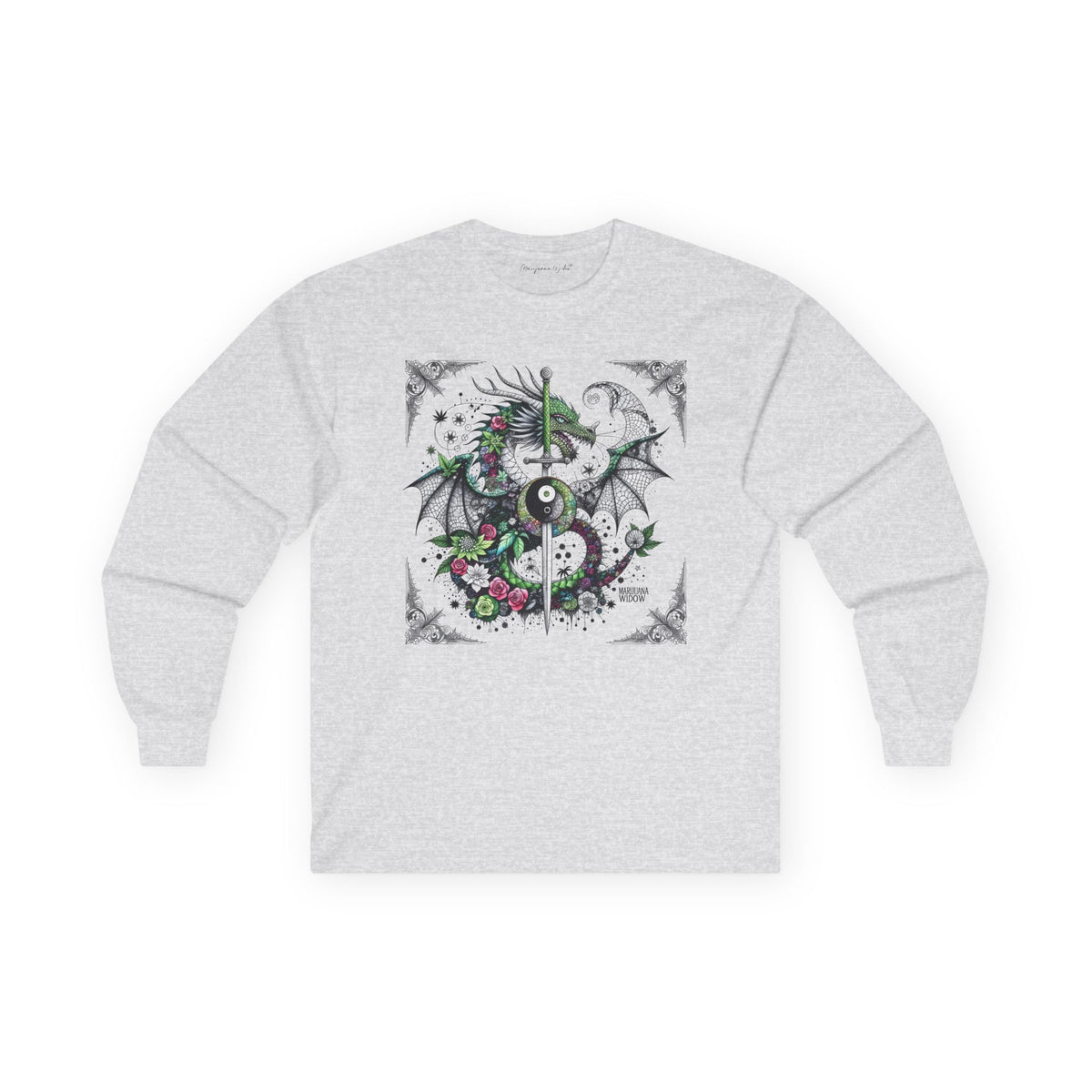 Dragon Slayer Long Sleeve Tee — Dragon with Sword Gothic Shirt - Marijuana Widow