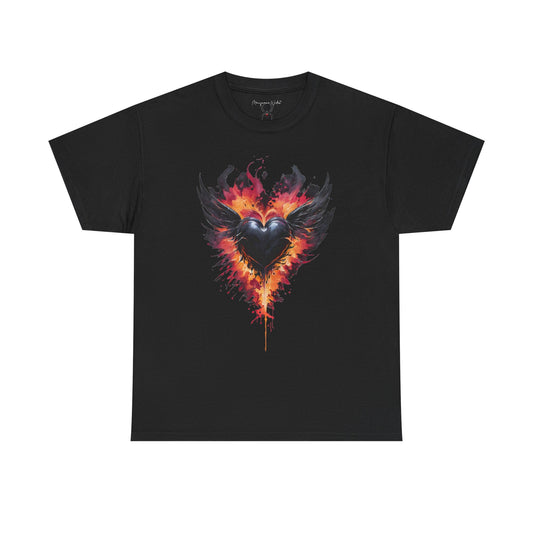 Flaming Heart Tee — Gothic Fire Heart Graphic Unisex T-Shirt - Marijuana Widow