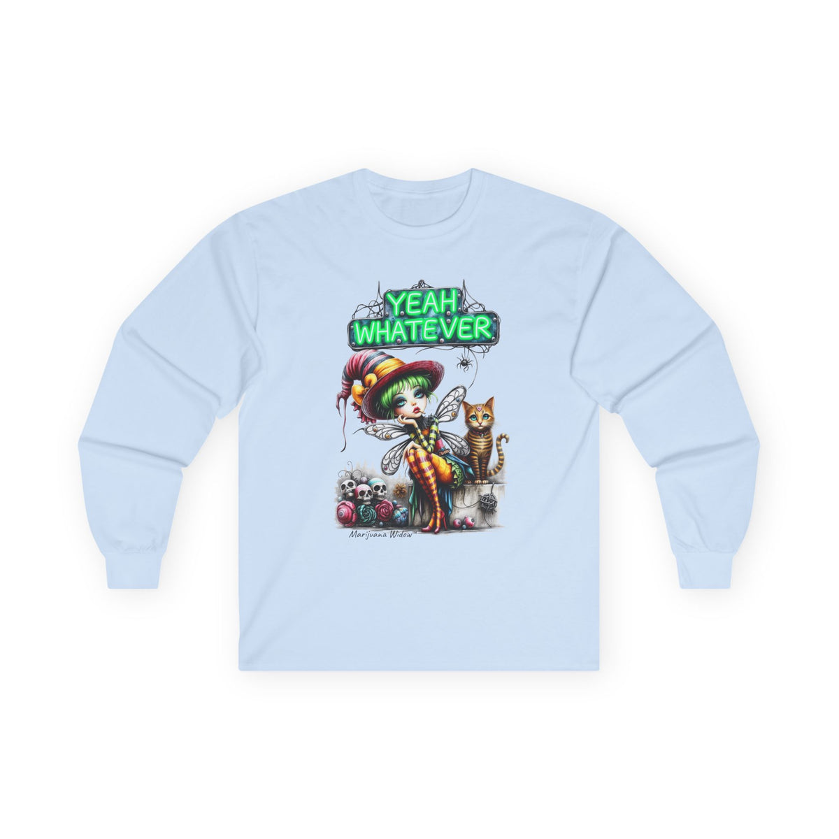 Halloween Fairy - Yeah Whatever - Fairy and Skeleton with Cat - Unisex Long Sleeve Tee
