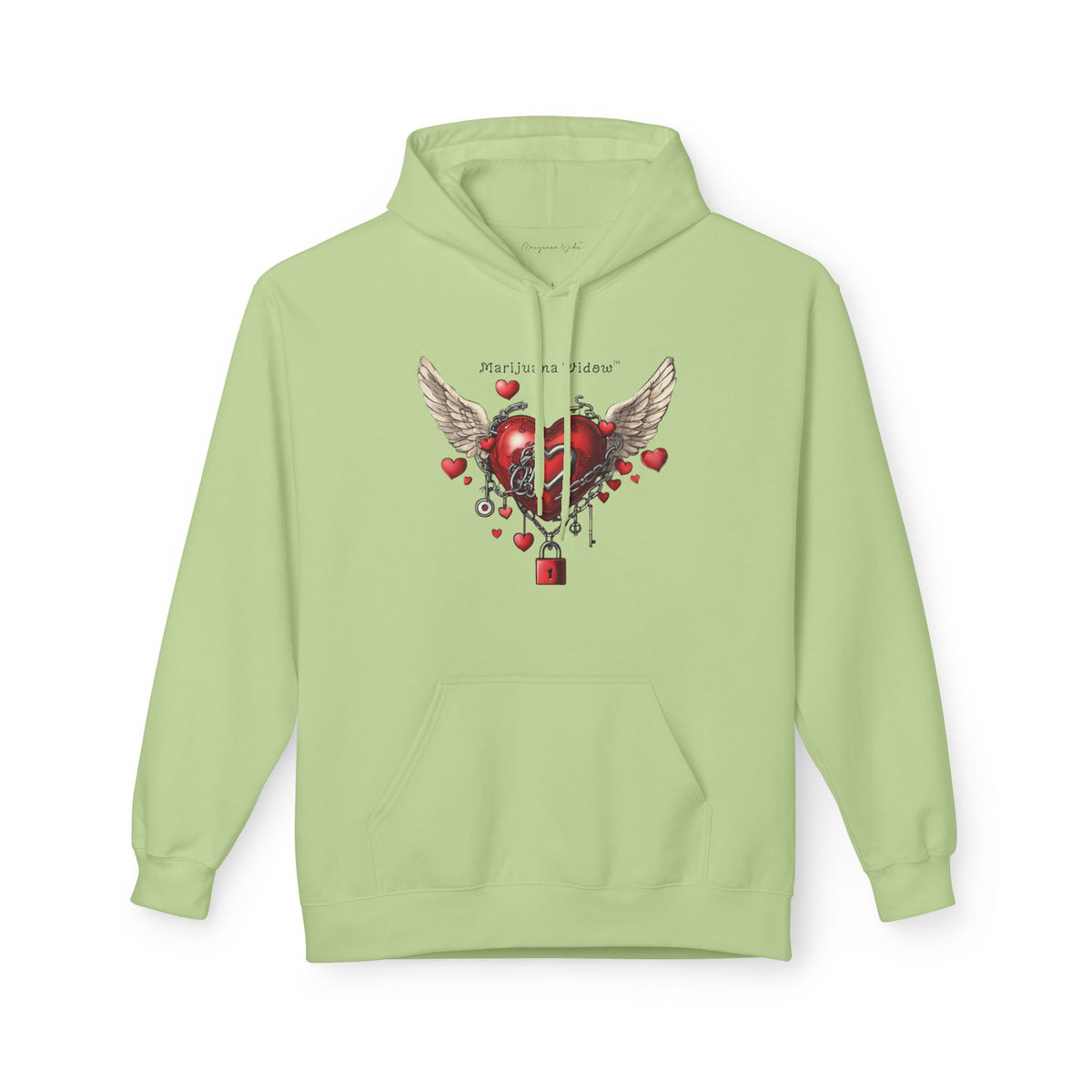 Winged Heart Lock Hoodie — Locked Heart Graphic Pullover Front and Back Graphic - Marijuana Widow