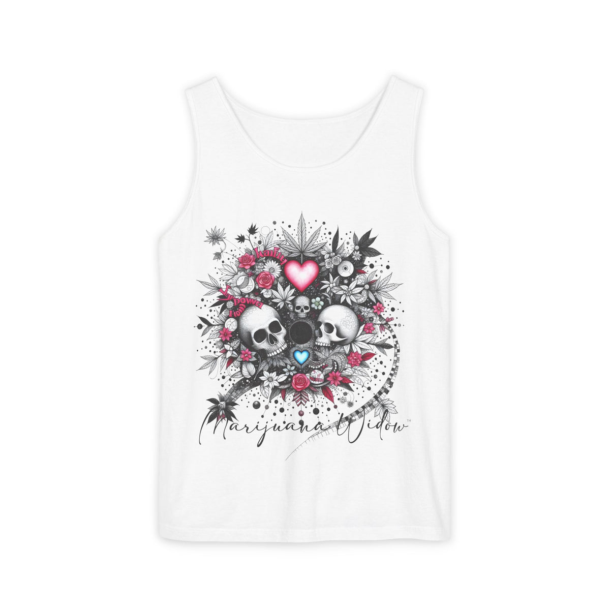 Skull & Roses Tank Top — Romantic Gothic Floral Graphic - Unisex Tank Top - Marijuana Widow