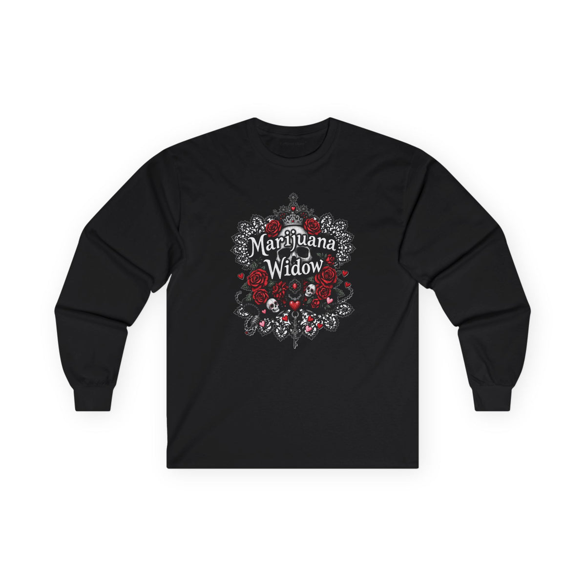Marijuana Widow "Long Live the Queen" Long Sleeve Shirt - Black Lace Skulls and Roses Unisex Shirt
