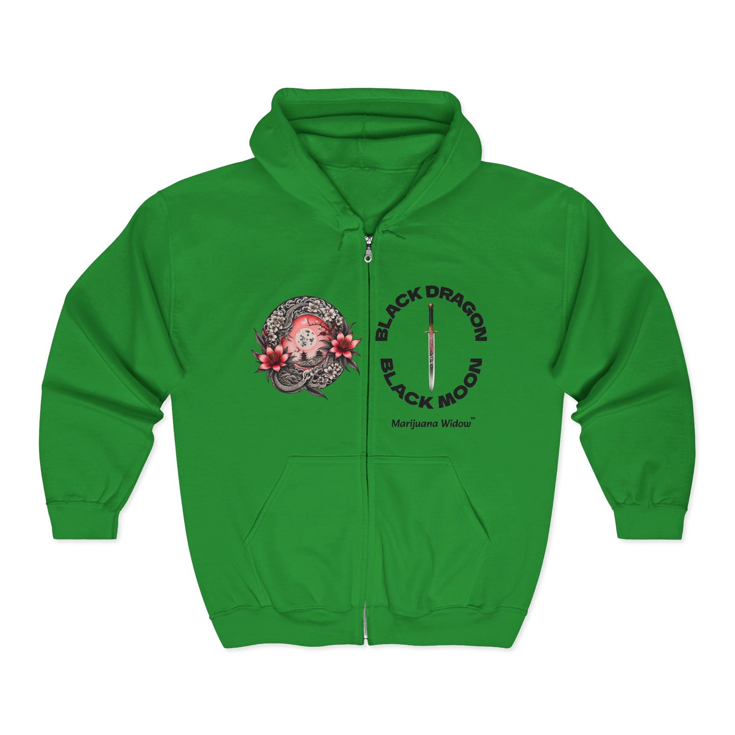 Black Dragon, Black Moon - Dragon Dagger Zip Hoodie – Sakura Sword Back Graphic