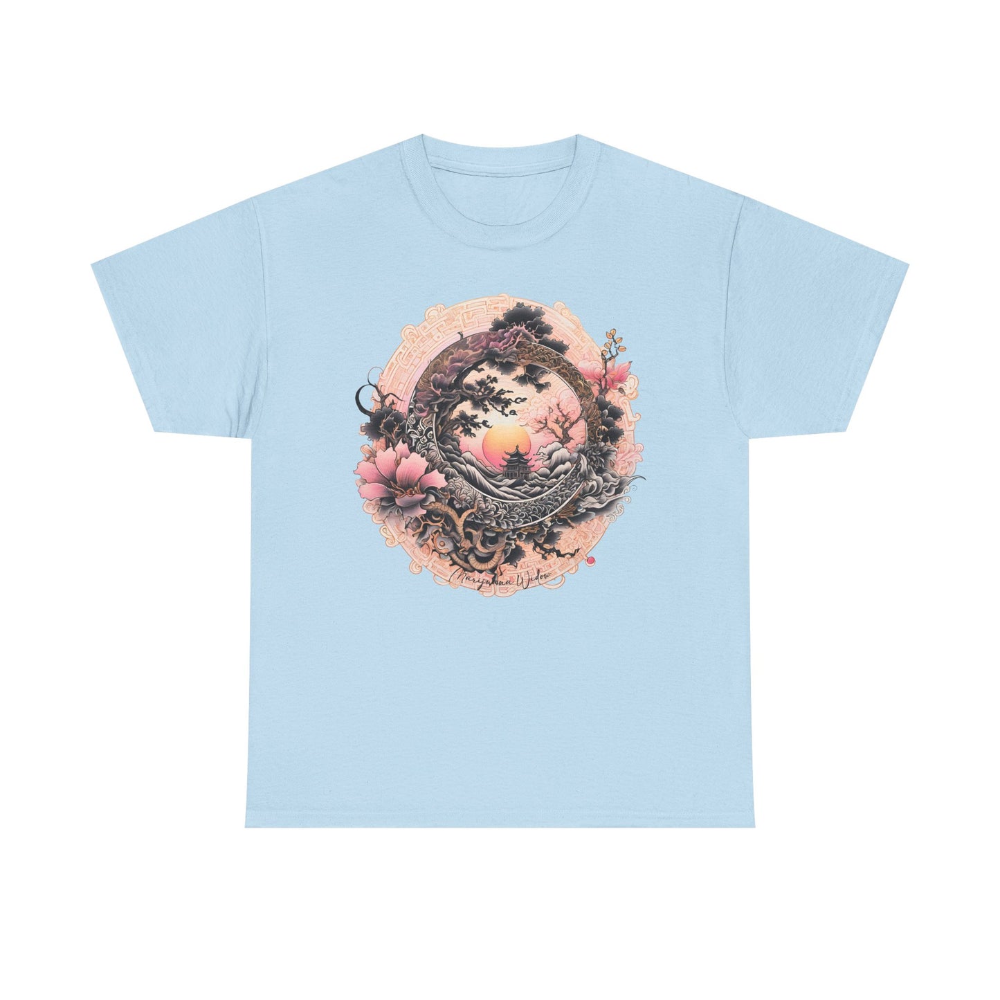 Sunset Pagoda — Vintage Pagoda with Cherry Blossoms - Unisex T-shirt