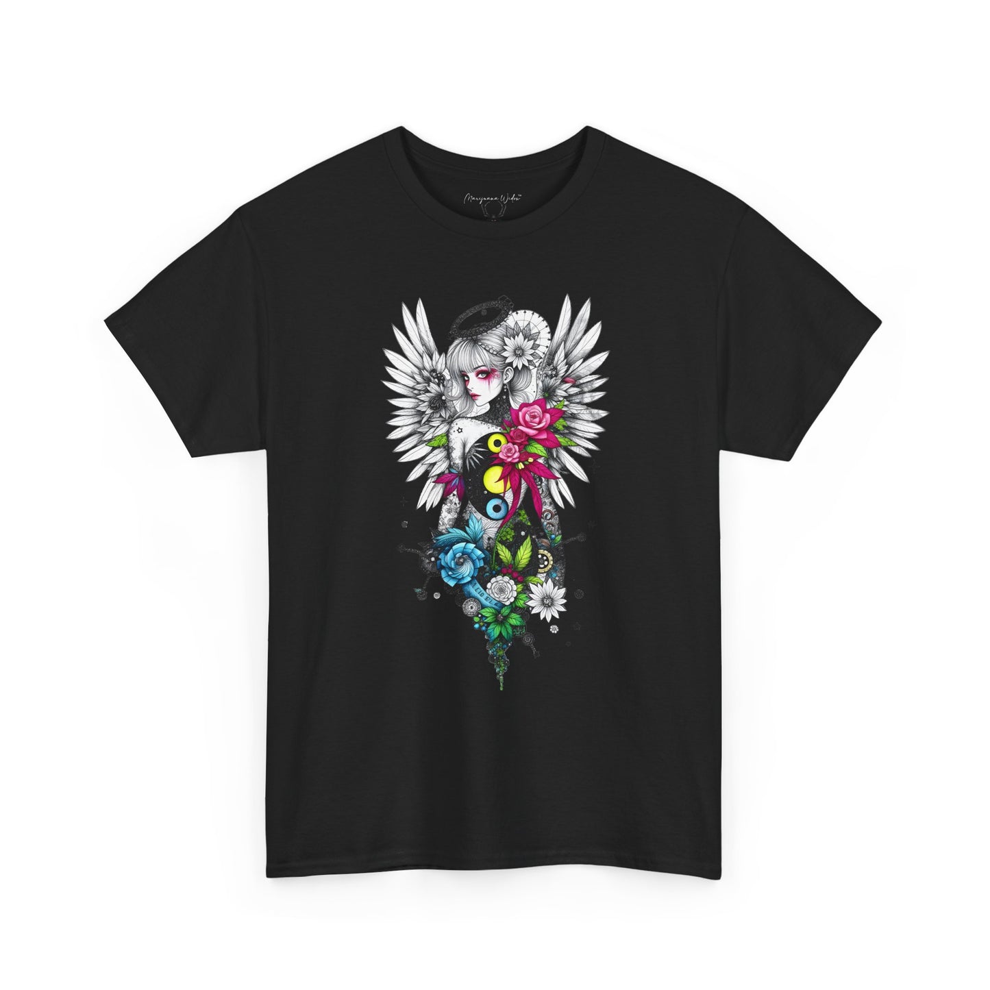 Angel Halo Floral Tee — Gothic Floral Graphic T-Shirt