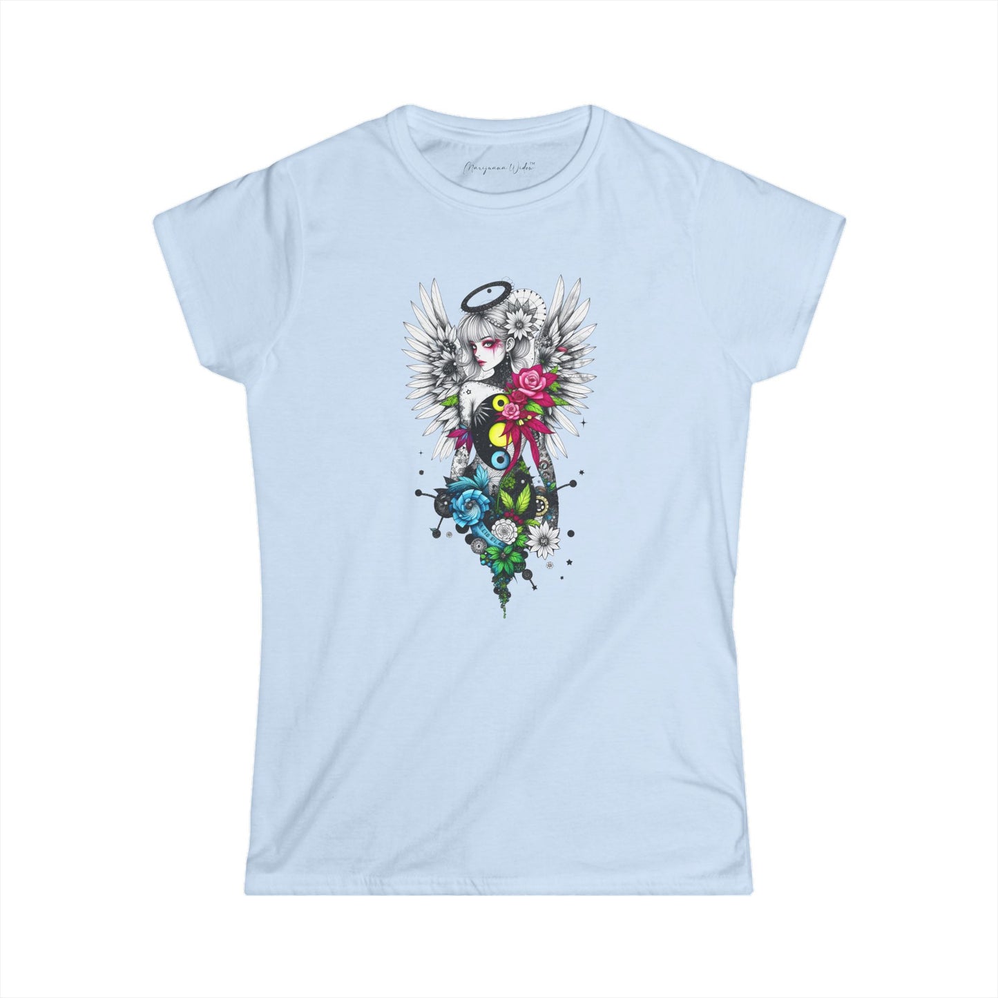 Angel Halo Floral Tee — Gothic Floral Graphic Women's T-Shirt