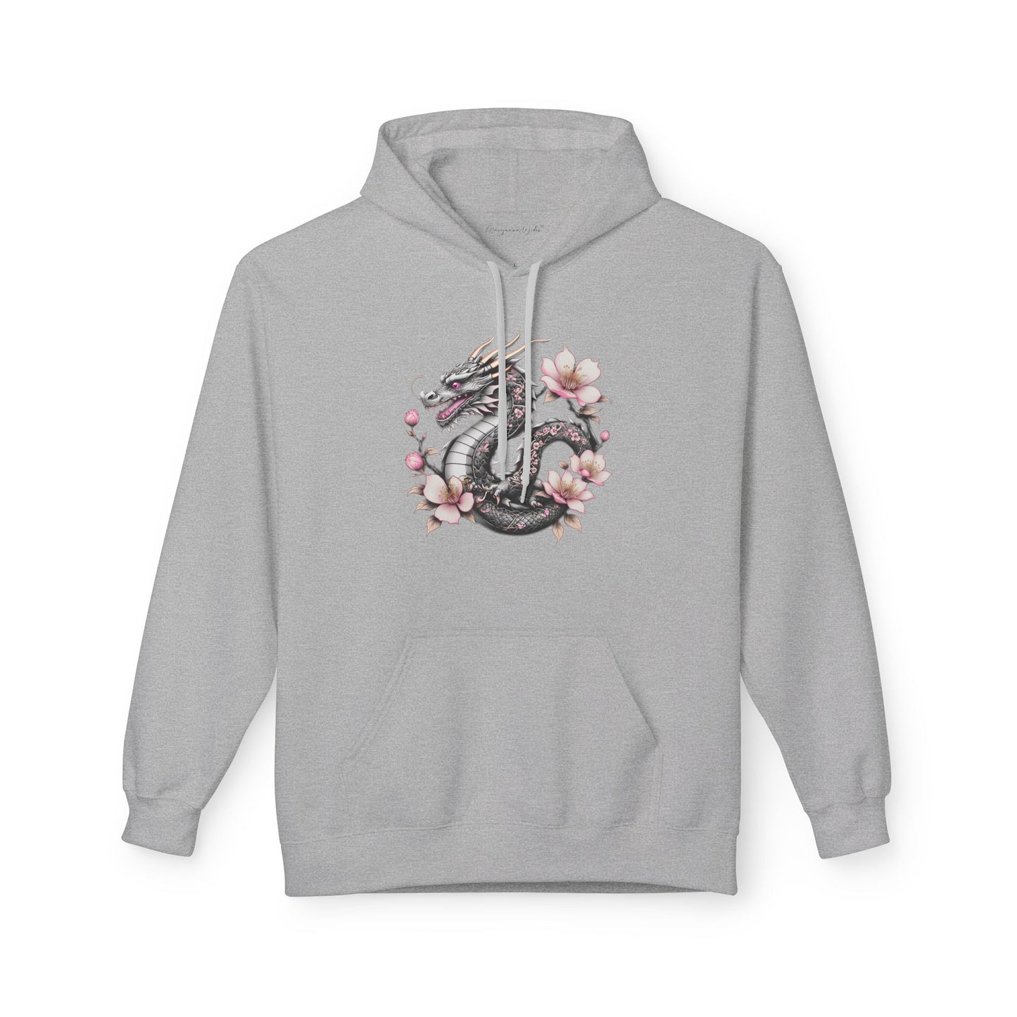 Asian Influence - Floral Dragon Hoodie – Watercolor Sakura Yin-Yang Design - Unisex Sweatshirt
