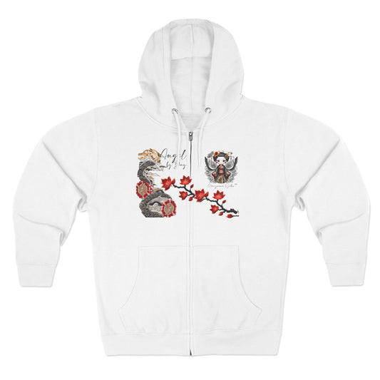 Angel by Day, Dragon by Night Zip-Hoodie - Japanese Dragon and Geisha Angel - Zip-Up Unisex Hoodie