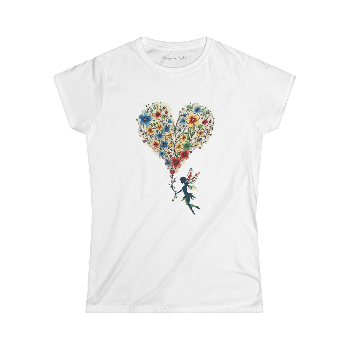 Floral Heart T-Shirt — Let Your Heart Bloom - Cute Watercolor Bouquet Heart - Women's White Softstyle Tee - Marijuana Widow