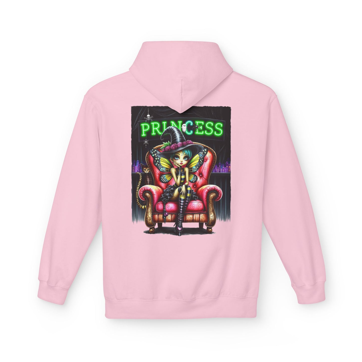 Princess Witch Hoodie — Gothic Neon Throne Graphic Unisex Hoodie