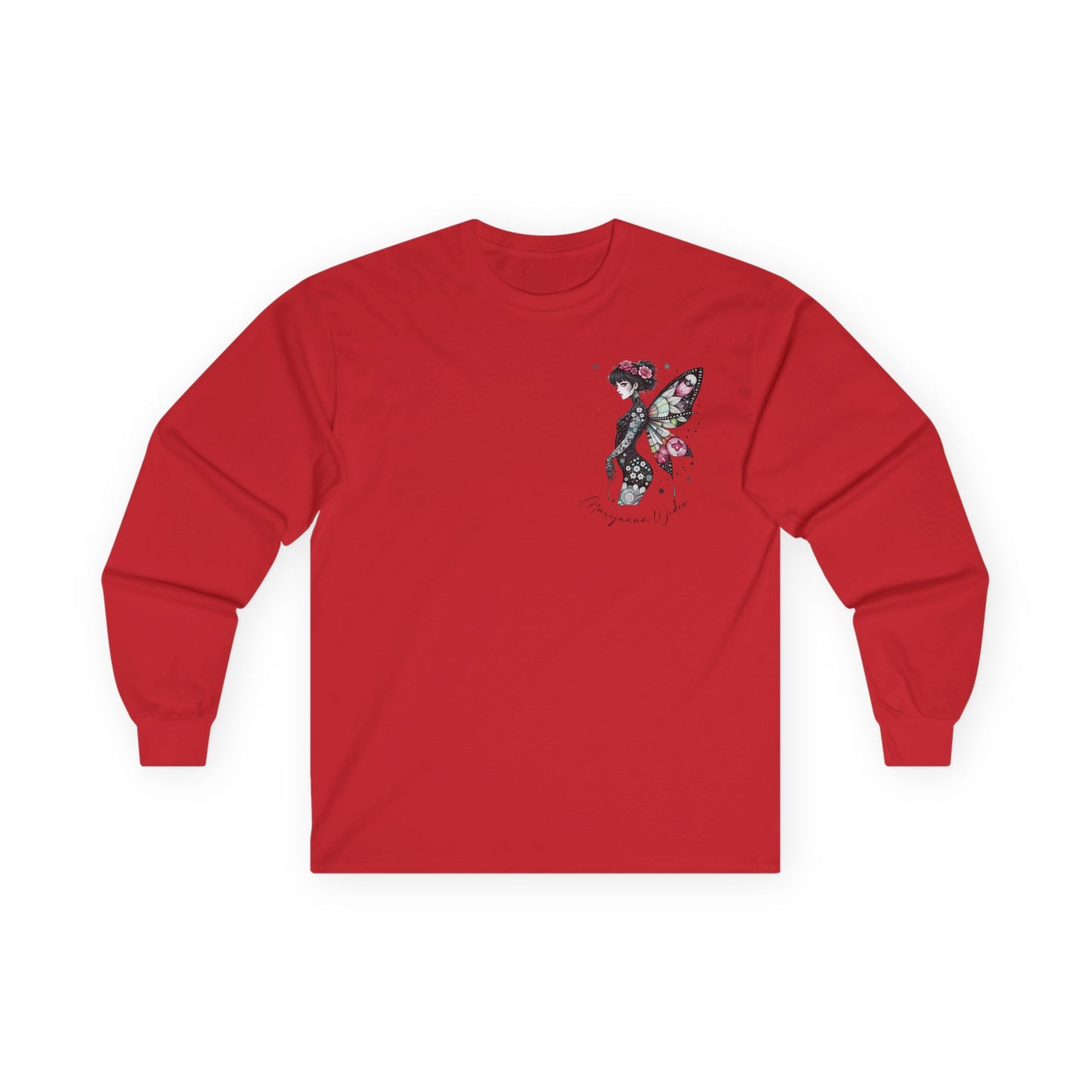Dripping Ink - Fairy Butterfly Floral Long Sleeve Tee — Watercolor Wings - Front & Back Print Unisex Tee