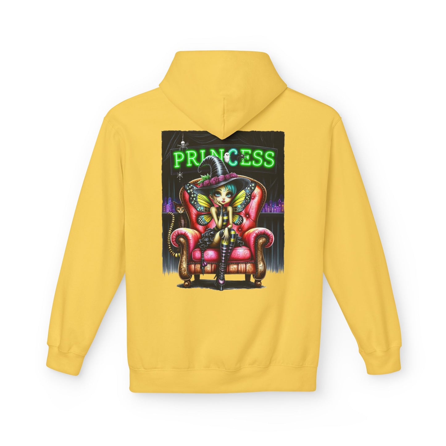 Princess Witch Hoodie — Gothic Neon Throne Graphic Unisex Hoodie