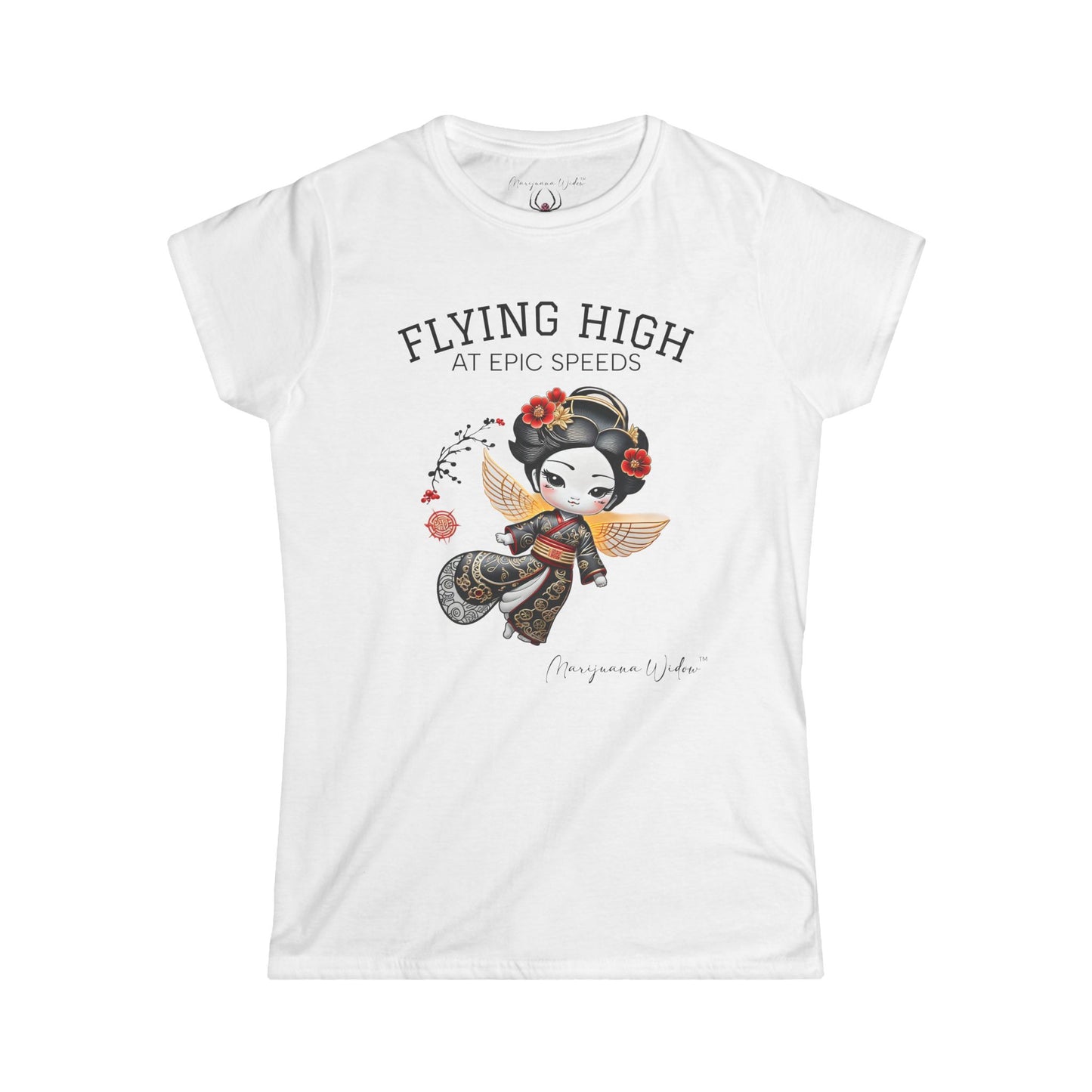 Geisha Angel — Flying High — Floral Kokeshi Doll Women's Tee