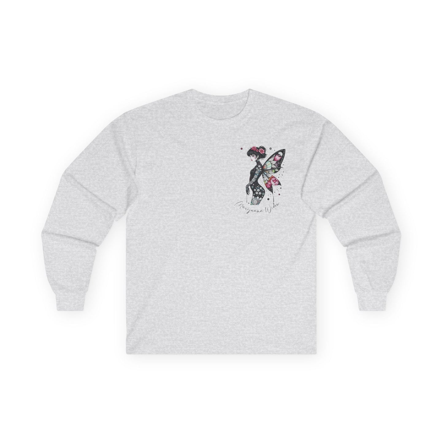 Dripping Ink - Fairy Butterfly Floral Long Sleeve Tee — Watercolor Wings - Front & Back Print Unisex Tee